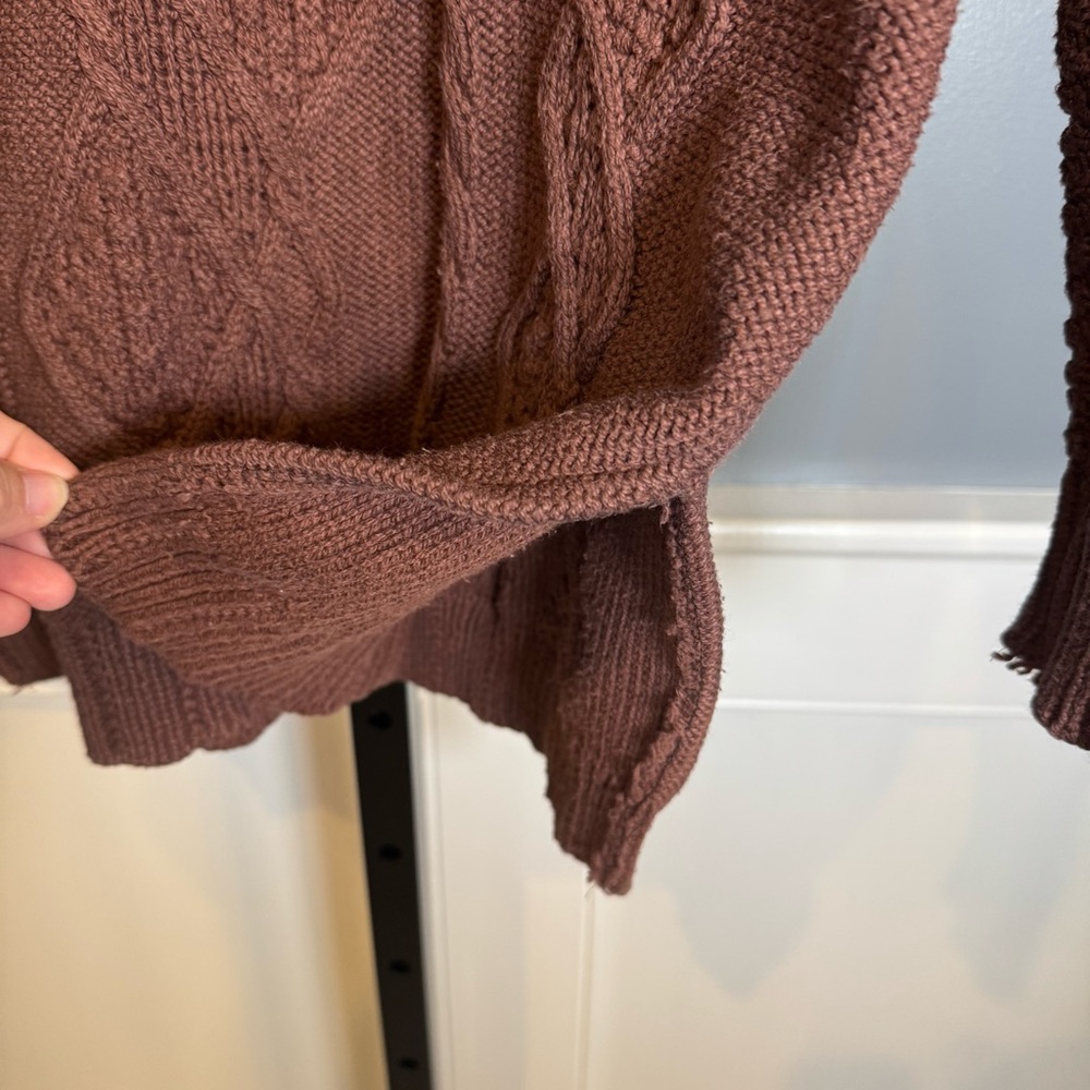 Vintage roll neck cable knit sweater 100% cotton brown Erik Stewart Small - Picture 5 of 11